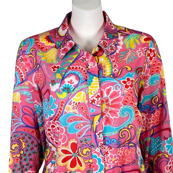 Talbots Plus Floral Button Down Shirt Womens Size X (14W-16W) Cotton Long Sleeve - Picture 2 of 6